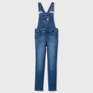 NWT Cat & Jack Medium Wash Stretch Denim Overalls Unicorn Embroidery Sz Small S